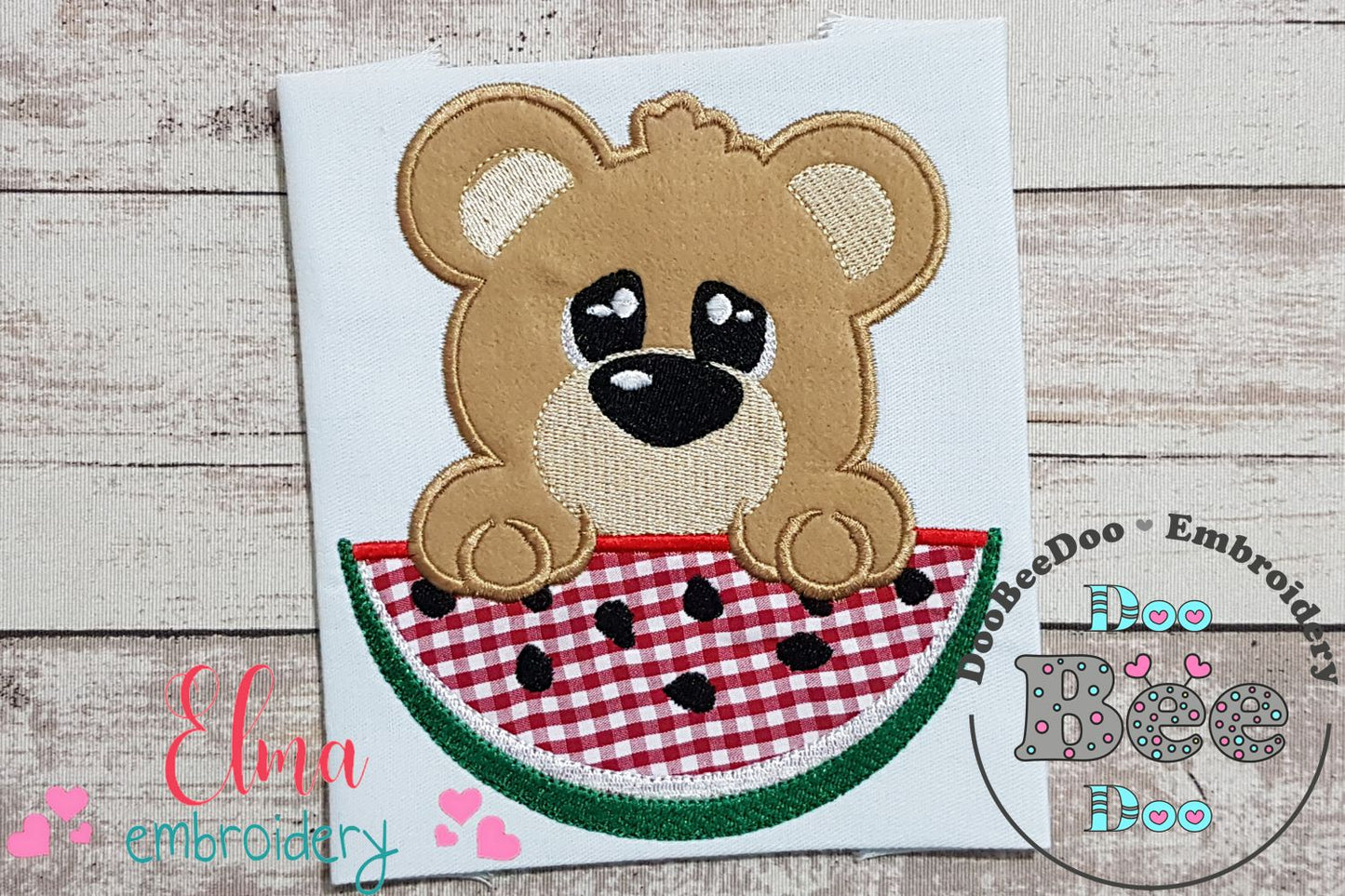 Bear Boy and Watermelon- Applique - Machine Embroidery Design