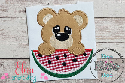 Bear Boy and Watermelon- Applique - Machine Embroidery Design