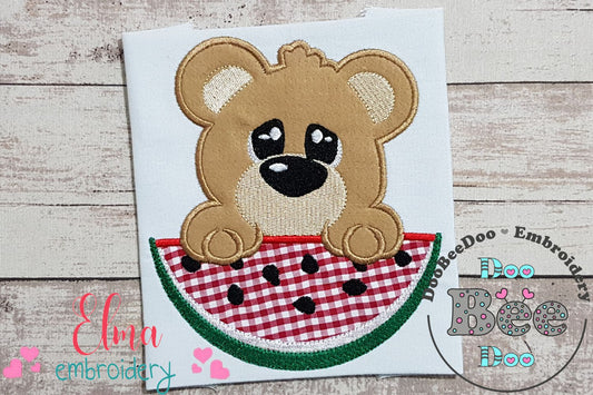 Bear Boy and Watermelon- Applique - Machine Embroidery Design