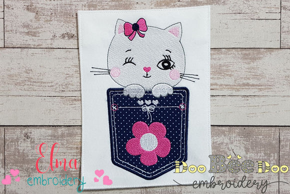 Kitty Cat in the Pocket - Applique - Machine Embroidery Design