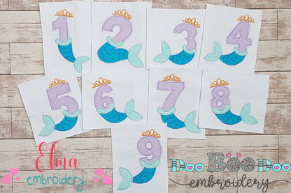 Mermaid Tail Birthday Numbers 1-9 - Applique