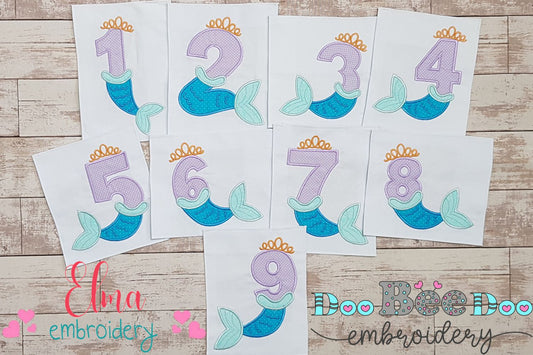 Mermaid Tail Birthday Numbers 1-9 - Applique