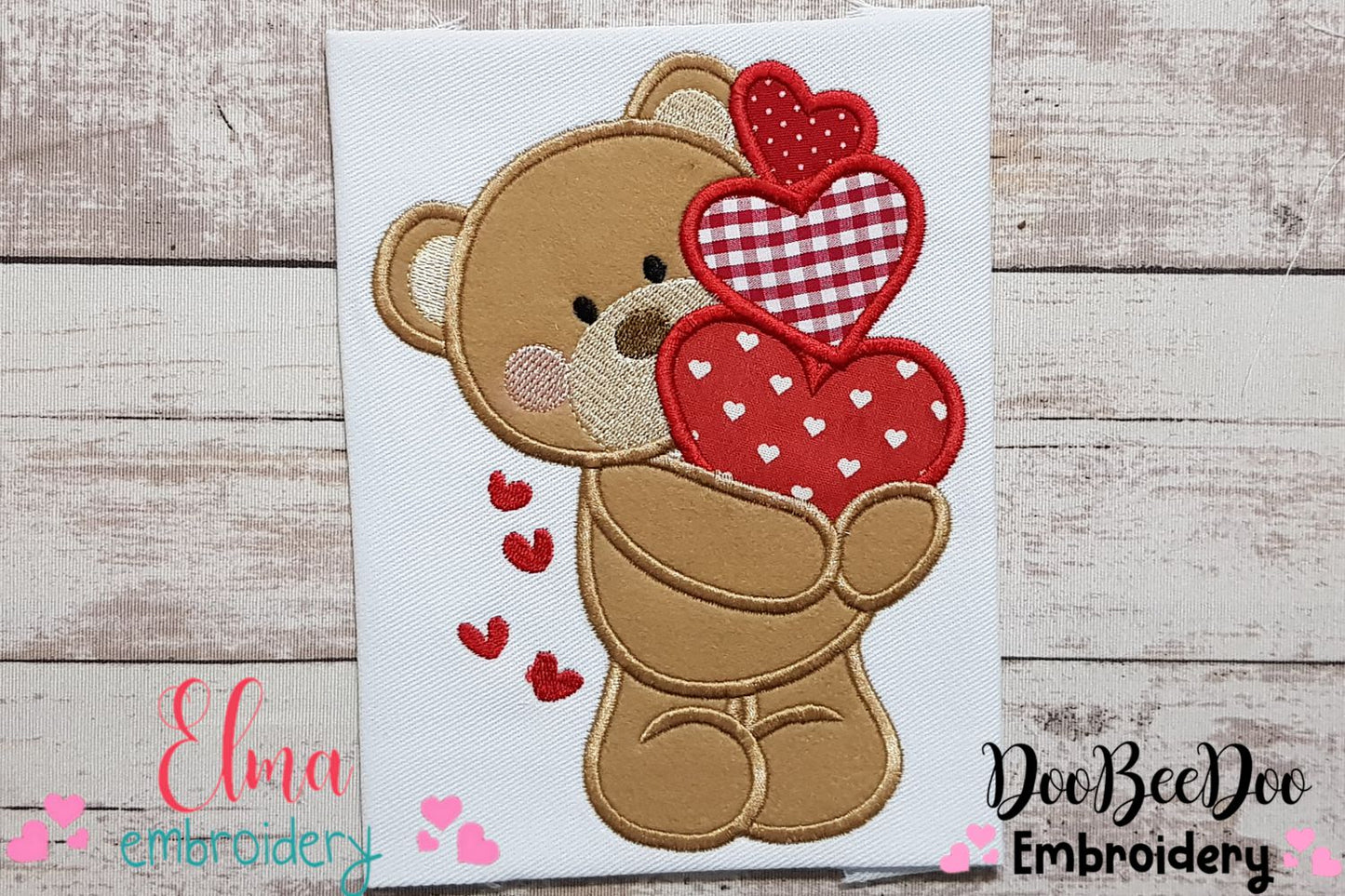 Bear with Hearts - Aplique Embroidery