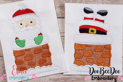 Santa Claus Stuck in Chimney - Applique - Set of 2 designs