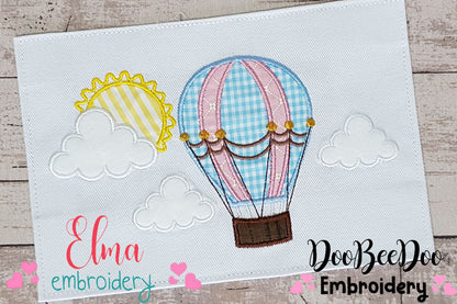 Hot Air Balloon and Clouds - Applique - Machine Embroidery Design