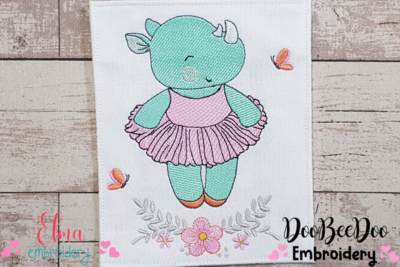 Rhino Ballerina - Rippled Stitch Embroidery
