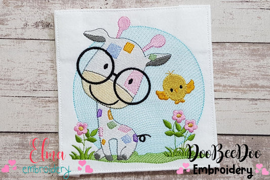 Cute Giraffe with Glasses - Fill Stitch Embroidery