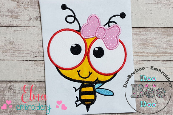 Cute Bee Girl with Glasses - Applique