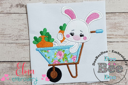 Bunny in the Carrots Wagon - Applique - Machine Embroidery Design
