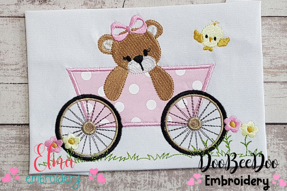 Teddy Bear Girl in the Wagon - Applique - Machine Embroidery Design