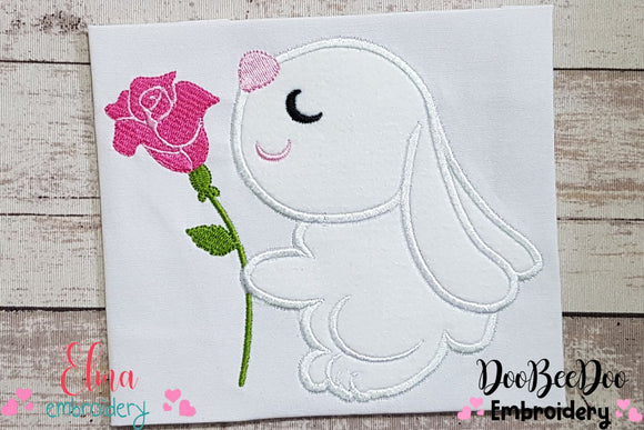 Bunny Smelling a Flower - Applique Embroidery
