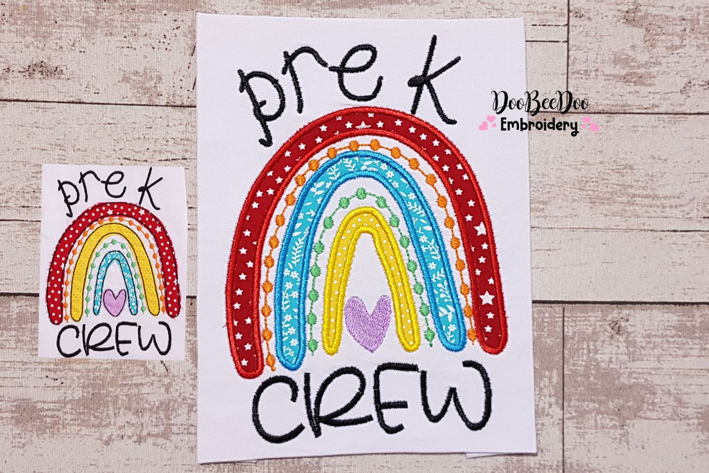 Rainbow Pre K Crew - Satin Applique and Bean Stitch Applique - Set of 2 designs