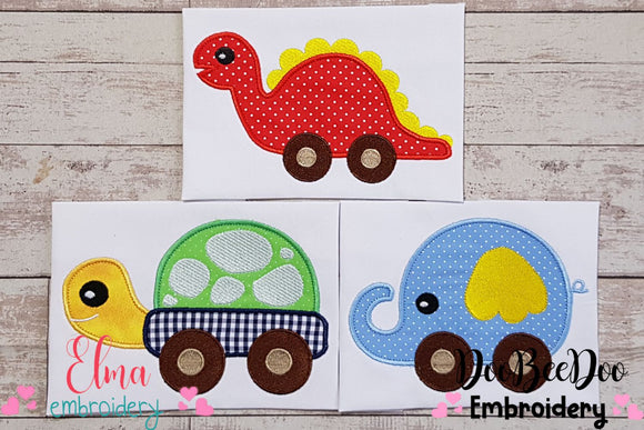 Cute Little Animals with Wheels - Applique - Set of 3 designs