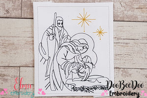 Nativity Scenne - Redwork Stitch - Machine Embroidery Design