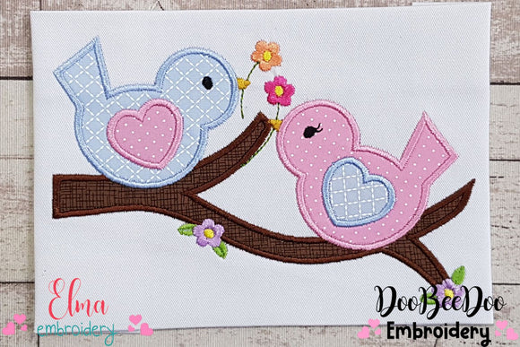 Bird Boy and Girl on a Branch - Applique - Machine Embroidery Design