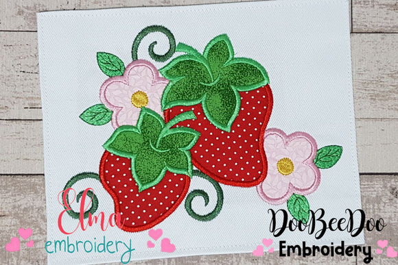 Strawberry and Flowers - Applique - Machine Embroidery Design