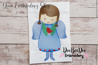 Christmas Angel with Bird - Rippled Stitch - Machine Embroidery Design
