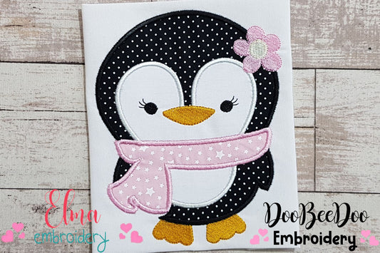 Penguin Girl with Flower - Applique - Machine Embroidery Design