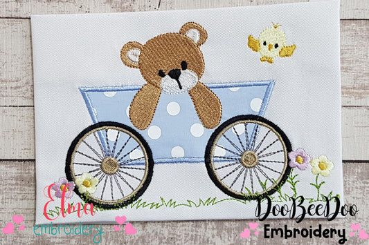 Teddy Bear Boy in the Wagon - Applique - Machine Embroidery Design