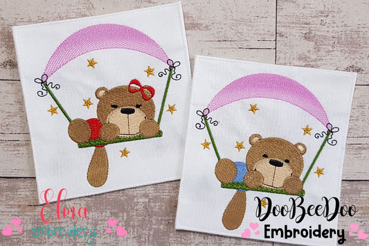 Teddy Bear Boy and Girl on the Swing - Fill Stitch - Set of 2 designs