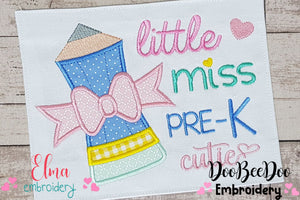 Little Miss Pre-K Cutie - Applique Embroidery