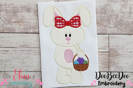 Easter Bunny Girl Holding a Easter Eggs Basket - Applique