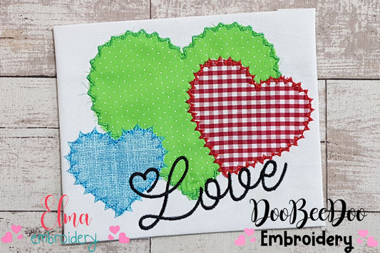 Three Hearts Love - Raggy Applique