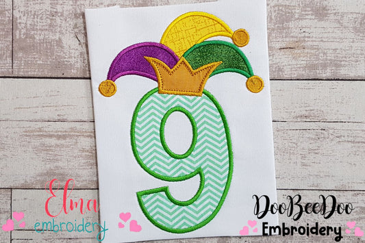 Mardi Gras Birthday Number 9 Nine 9th Birthday - Applique