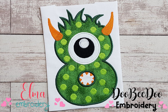 Monster Birthday Number 8 Eight 8th Birthday - Applique