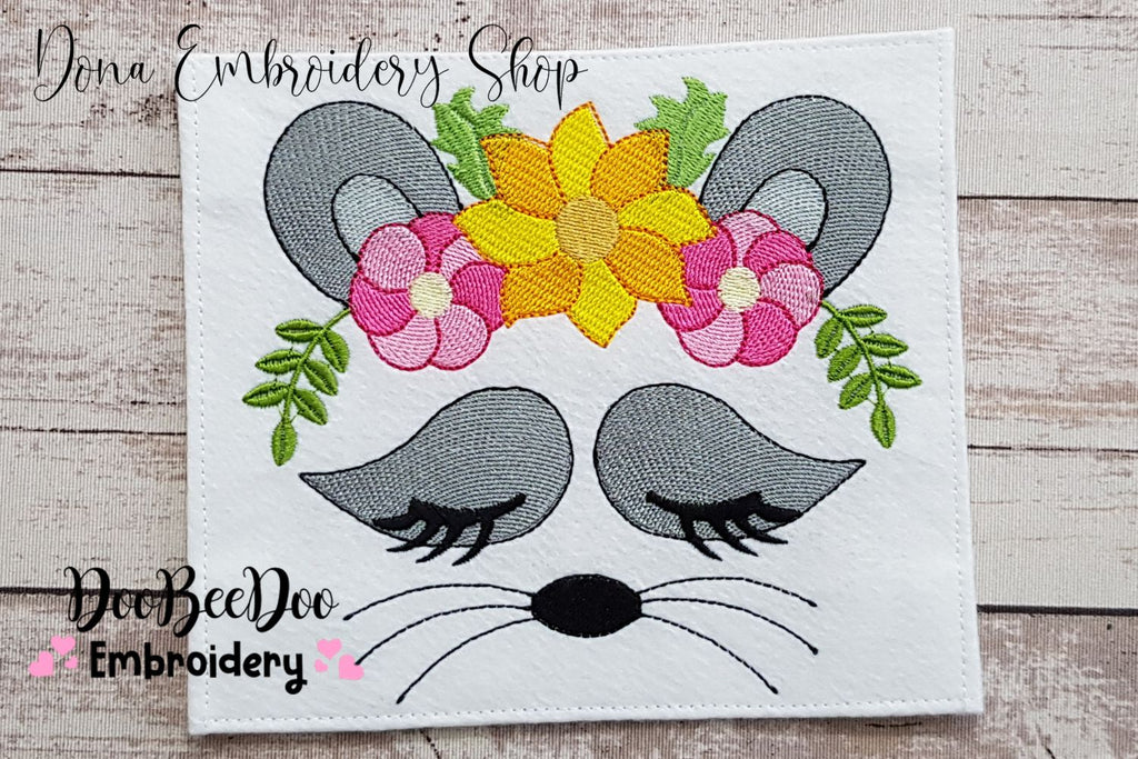 Raccoon Girl with Flowers - Fill Stitch