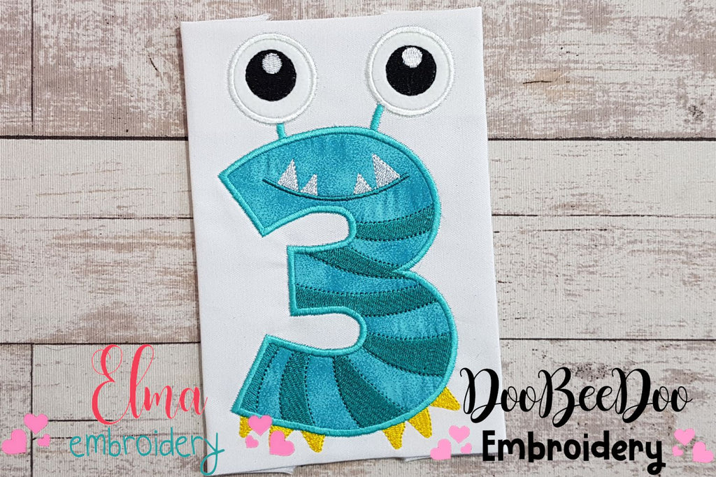 Monster Birthday Number 3 Three 3rd Birthday - Applique