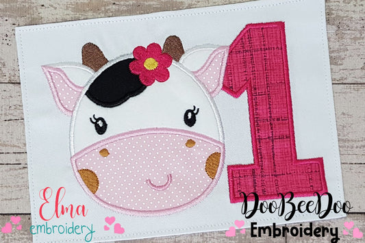 Cow One Birthday Girl - Applique