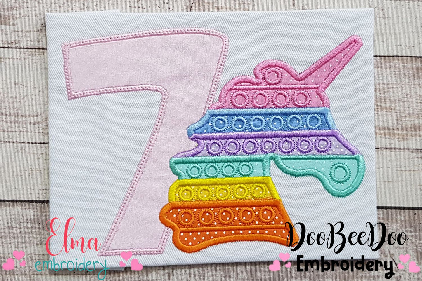 Unicorn Pop It Birthday Number Seven 7th Birthday - Applique - Machine Embroidery Design
