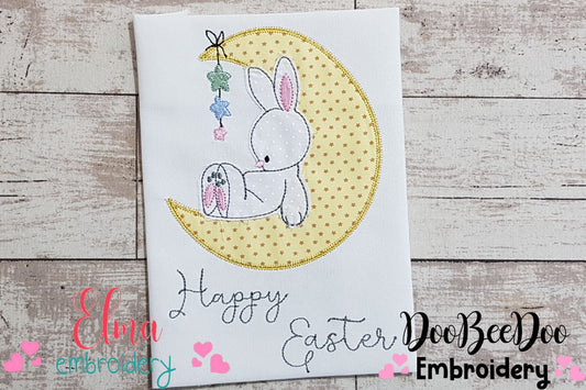 Bunny on the Moon Happy Easter - Raggy Applique