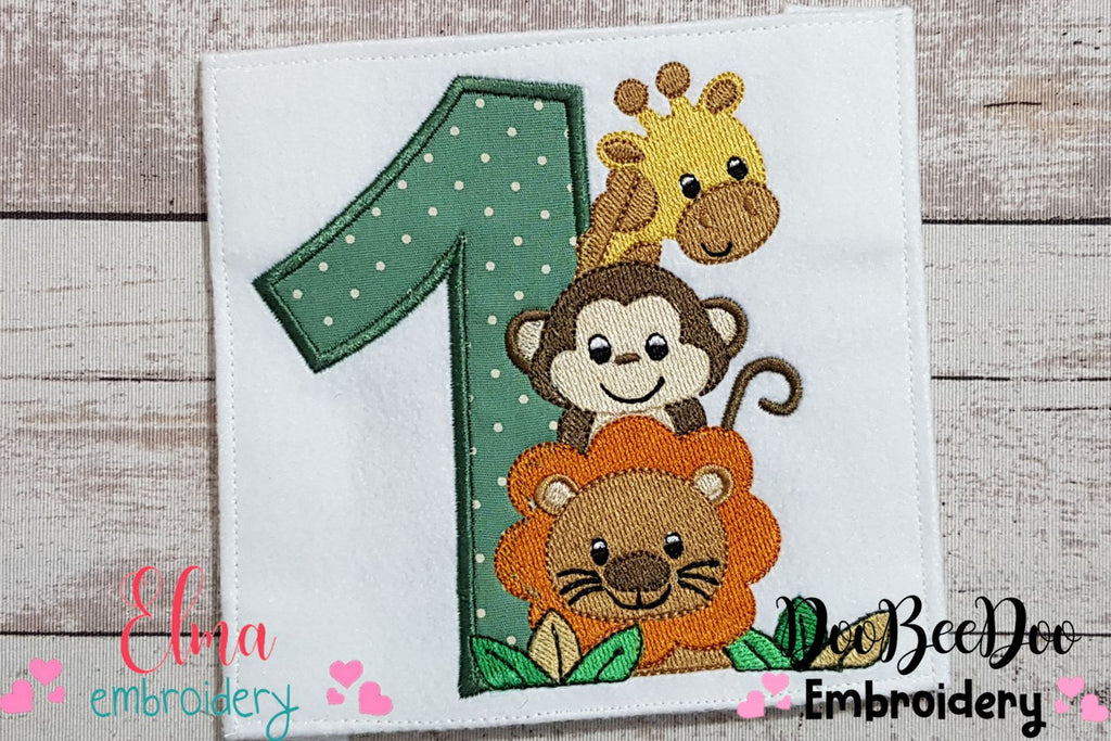 Safari Friends Number One 1st Birthday - Applique Embroidery