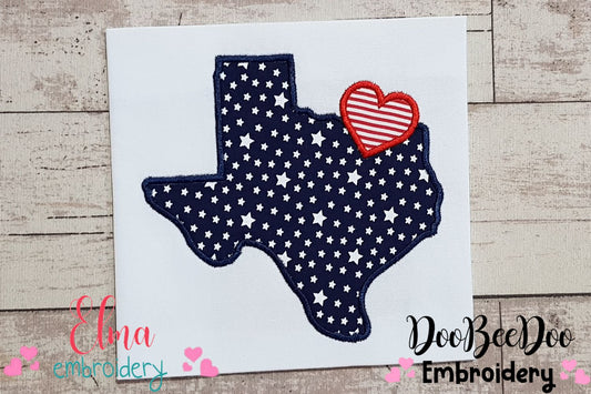 Texas Map with a Heart ❤️ - Applique - Machine Embroidery Design
