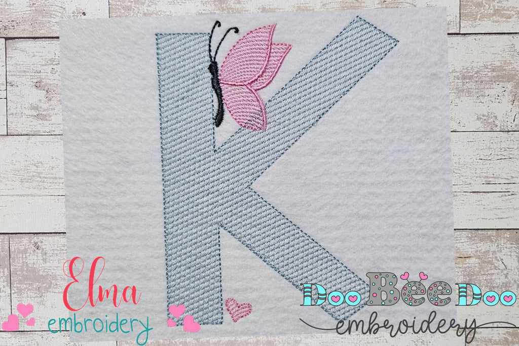 Monogram K Letter K Butterfly - Rippled Stitch