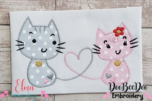 Cats in Love - Zig Zag Applique - Machine Embroidery Design