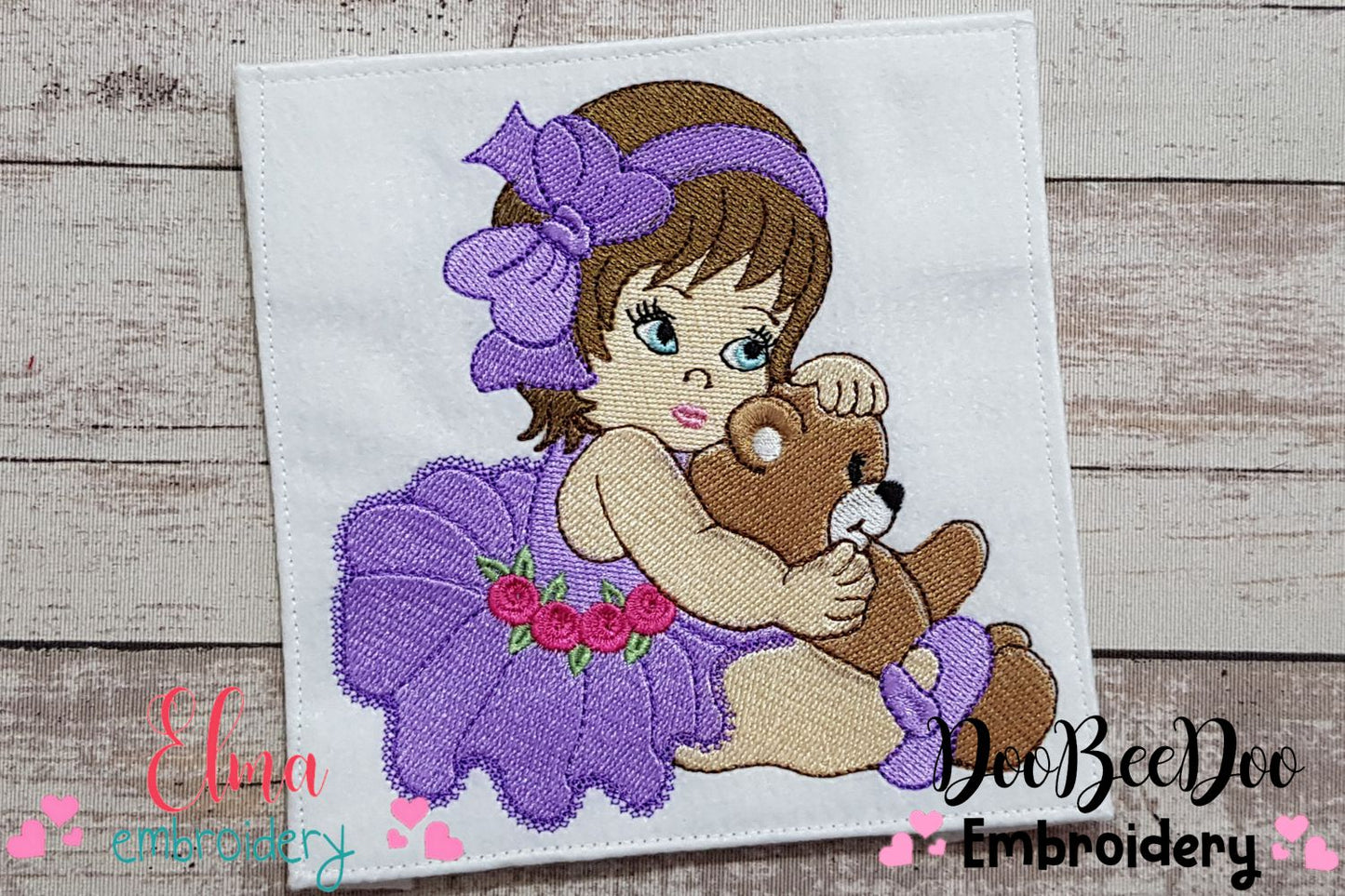 Ballerina and Teddy Bear - Fill Stitch - Machine Embroidery Design