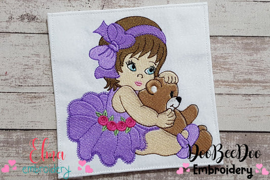 Ballerina and Teddy Bear - Fill Stitch - Machine Embroidery Design