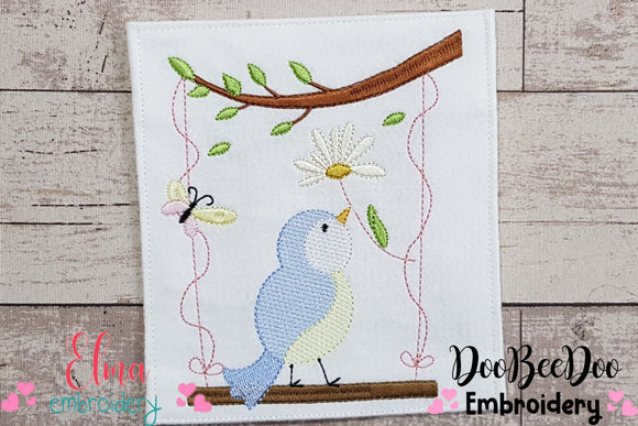 Little Bird on Garden Swing - Fill Stitch
