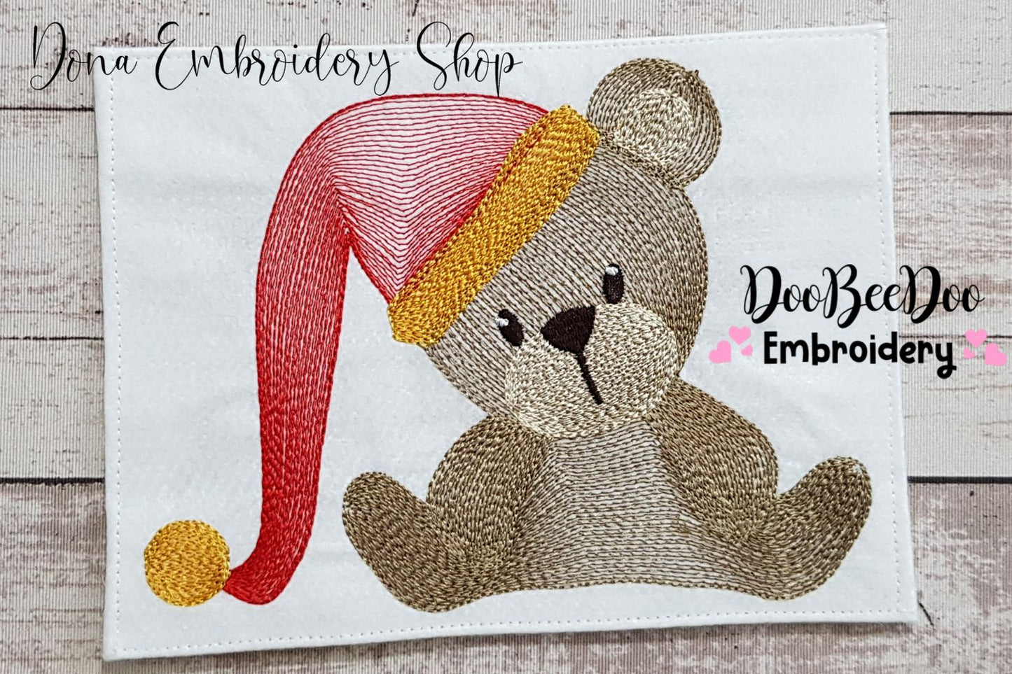 Christmas Teddy Bear wit Hat - Rippled Stitch - Machine Embroidery Design