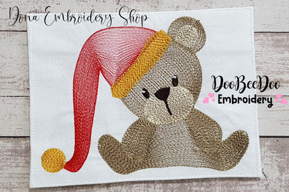Christmas Teddy Bear wit Hat - Rippled Stitch - Machine Embroidery Design