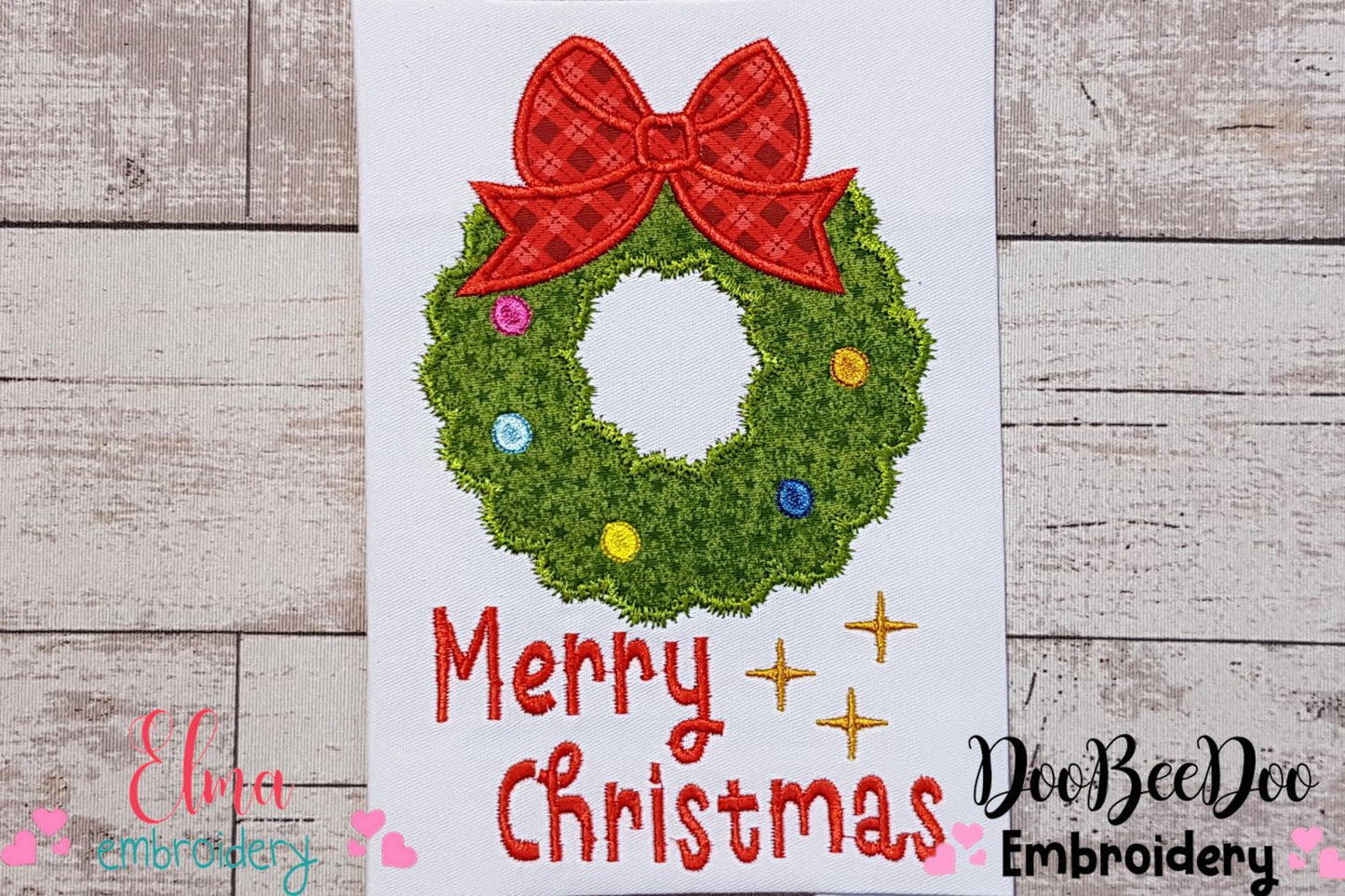 Christmas Wreath & Merry Christmas 🎅 – Applique – Machine Embroidery Design