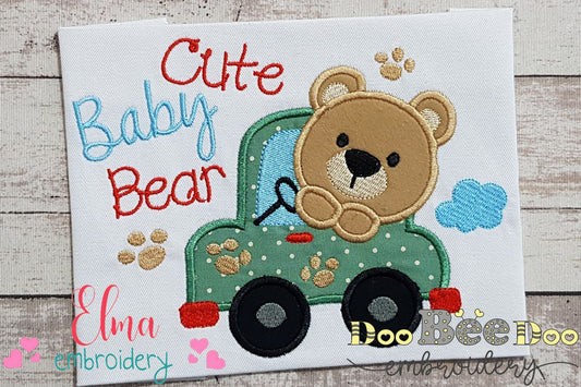 Cute Baby Bear Driving - Applique