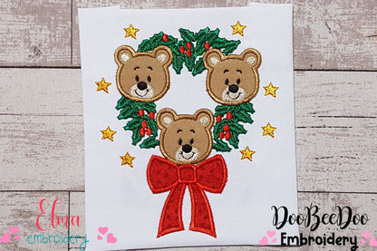 Teddy Bear Christmas Wreath - Applique Embroidery