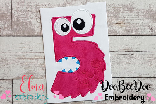 Monster Birthday Number 5 Five 5th Birthday - Applique