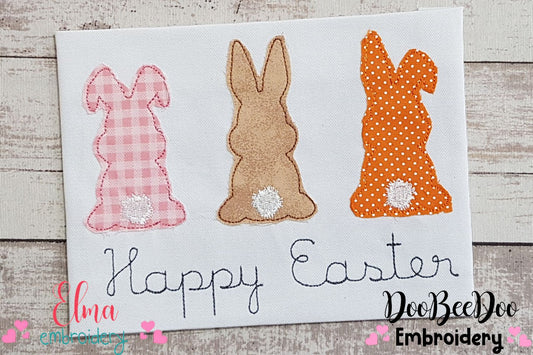 Three Bunnies Happy Easter - Raggy Applique