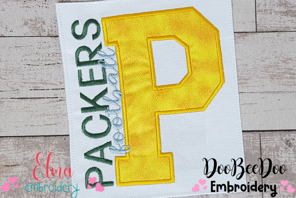 Packers Football Letter P - Applique - 3x3 4x4 5x5 6x6 7x7