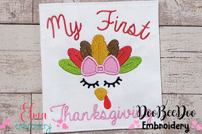 My 1st Thanksgiving Turkey Girl with Bow - Applique